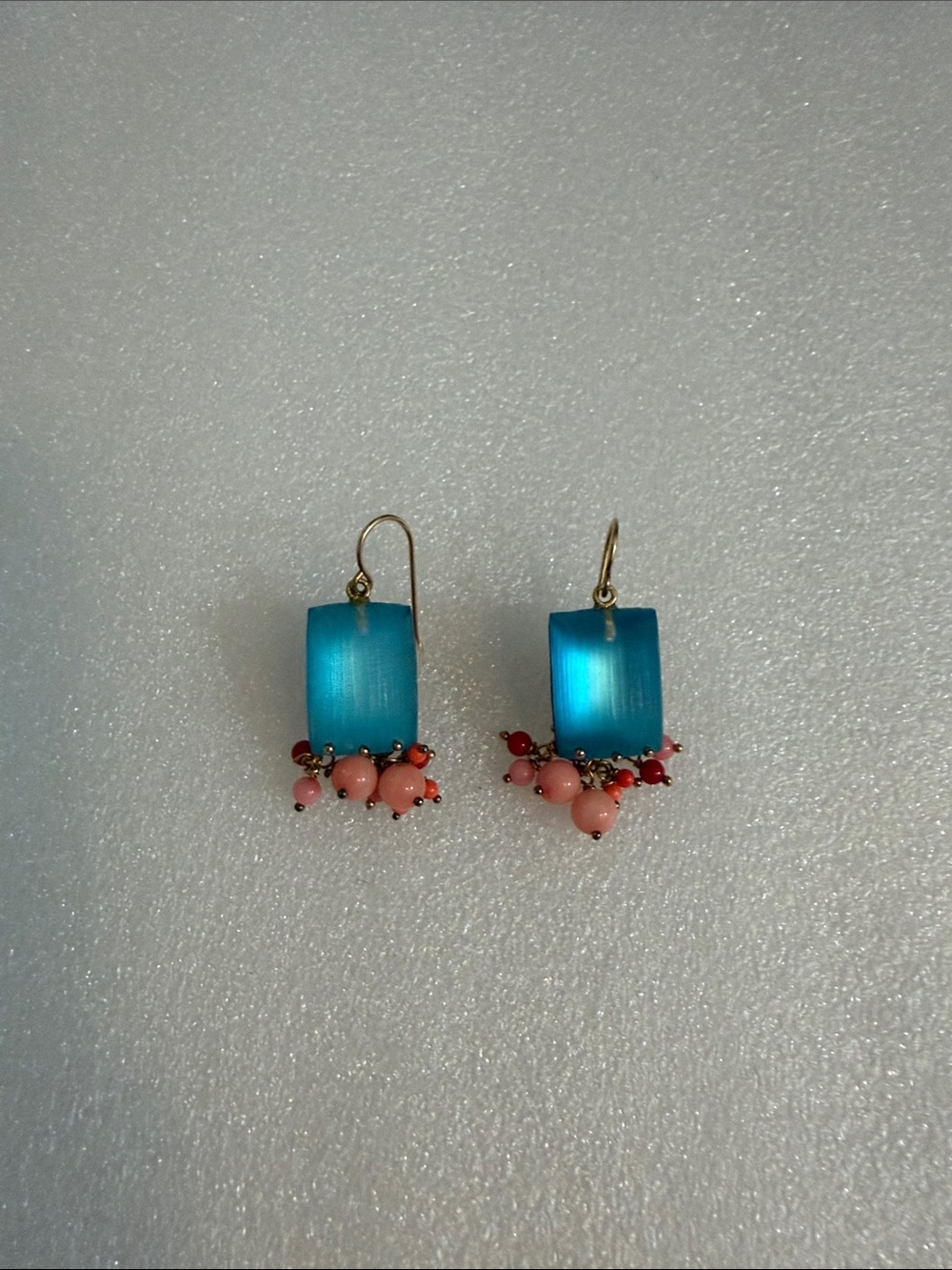 NWT Costume Delicate Turquoise and Pink Bead Drop Earrings